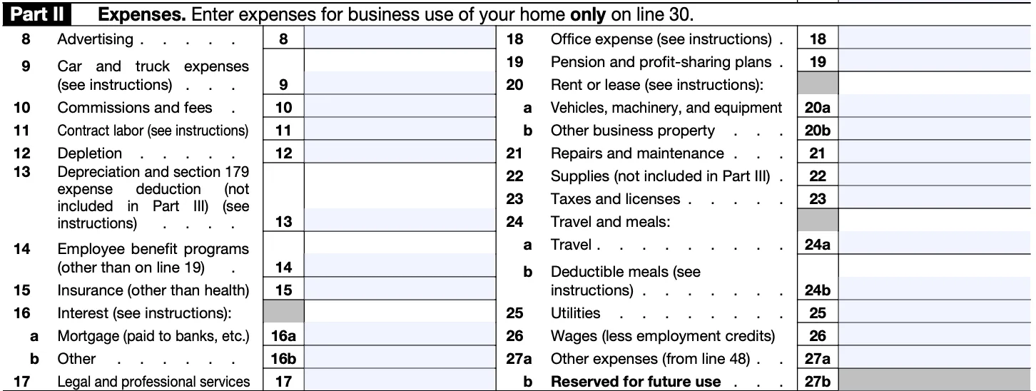 a portion of part II of Schedule C of form 1040
