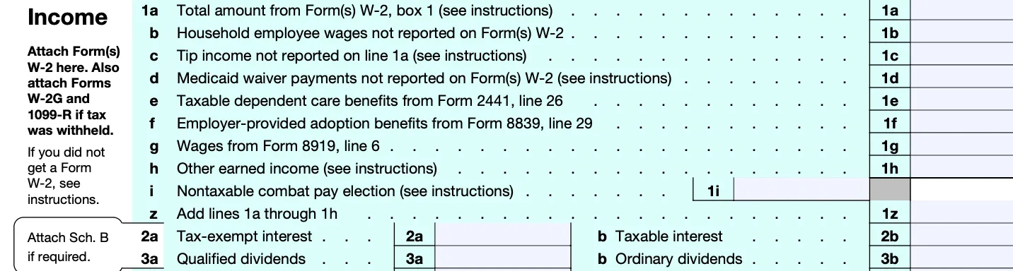 The Income section of Form 1040