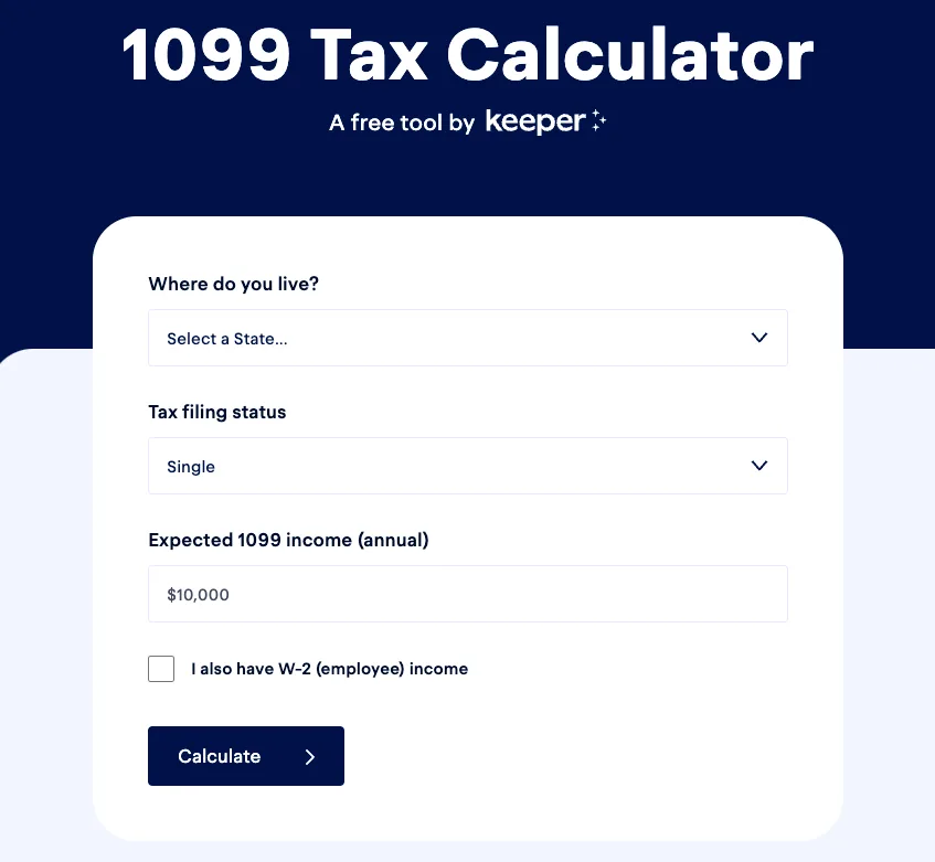 The inputs section of a free 1099 tax calculator