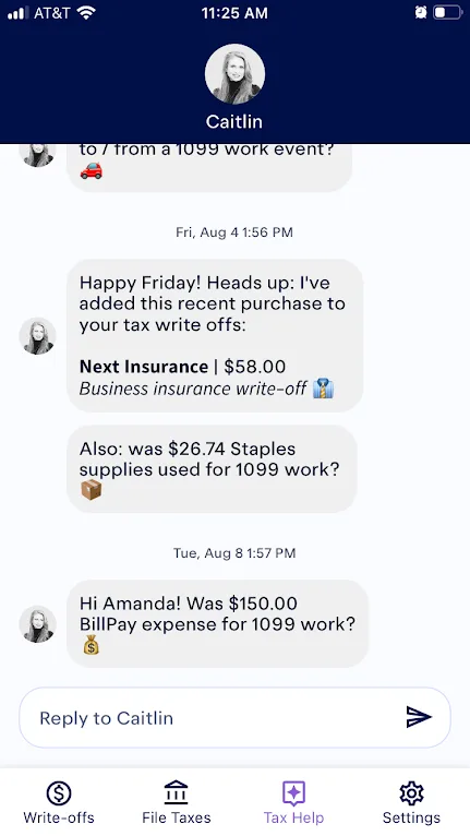 Automated messages from Keeper's Tax Help screen showing new transactions