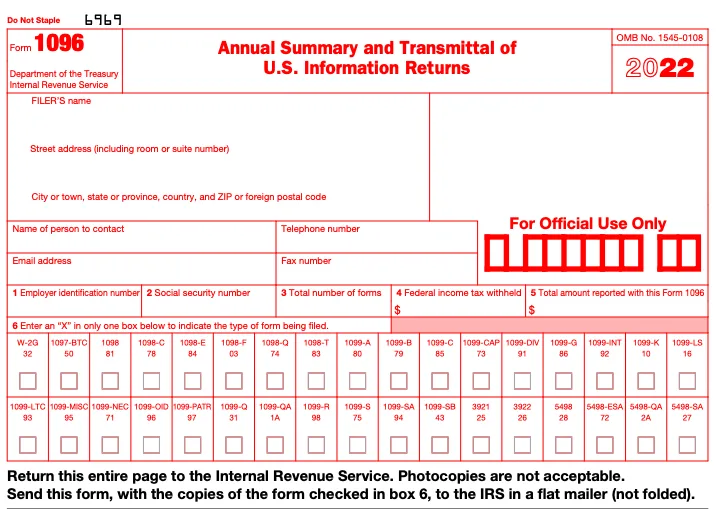 A blank, red Form 1096