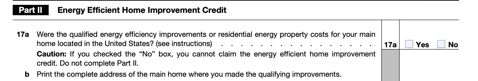 The top part of Part II of Form 5696, for "Energy Efficient Home Improvement Credit"