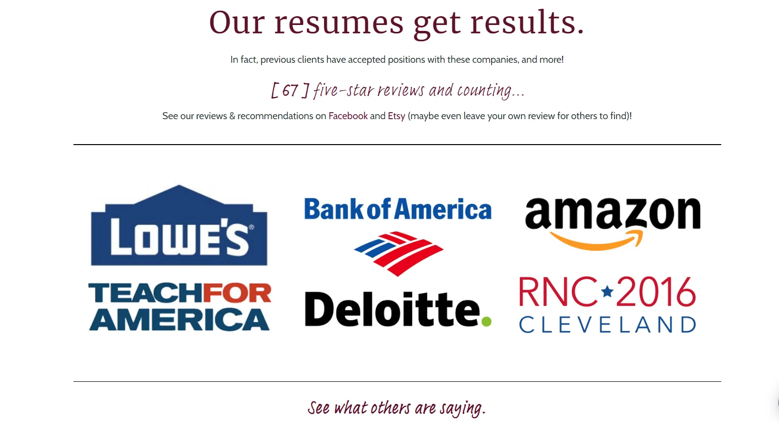Dedicated testimonials landing page on resume writer Lauren Hamer's website