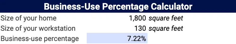 Screenshot of the Business-Use Percentage Calculator section of Keeper's home office expenses worksheet