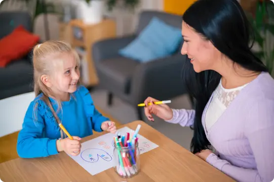 woman and child at table