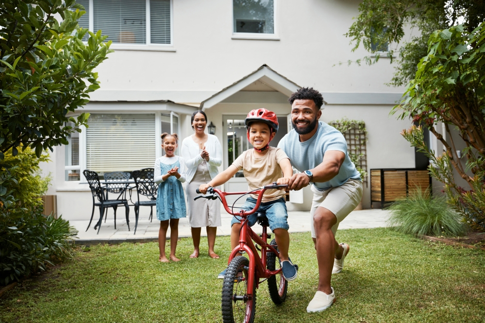 A family playing outside