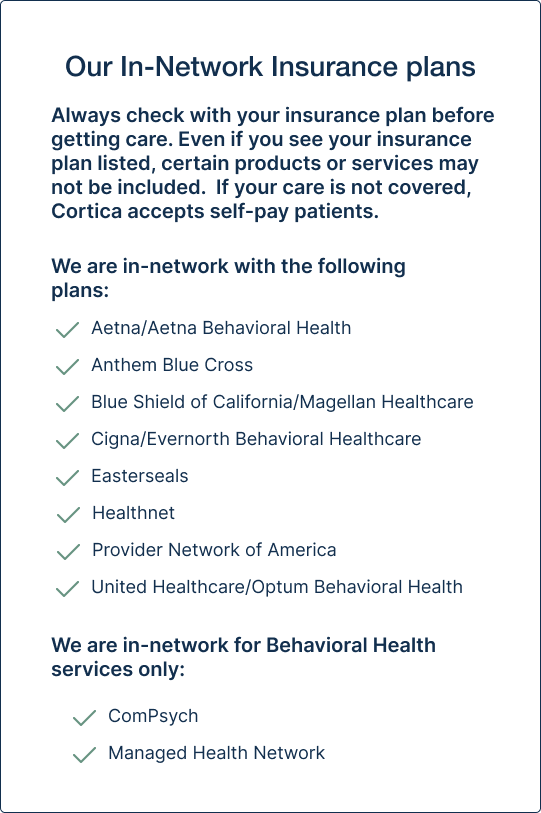 In-network insurance plans- Carlsbad, Inland Empire, SDMV, SDSV