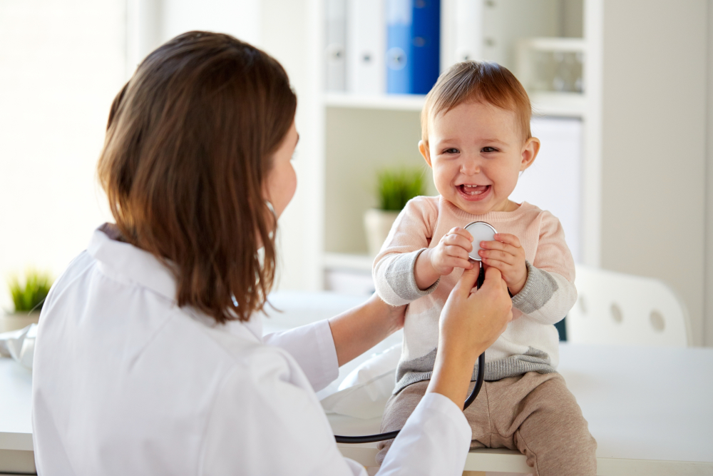 Doctor and baby evaluation