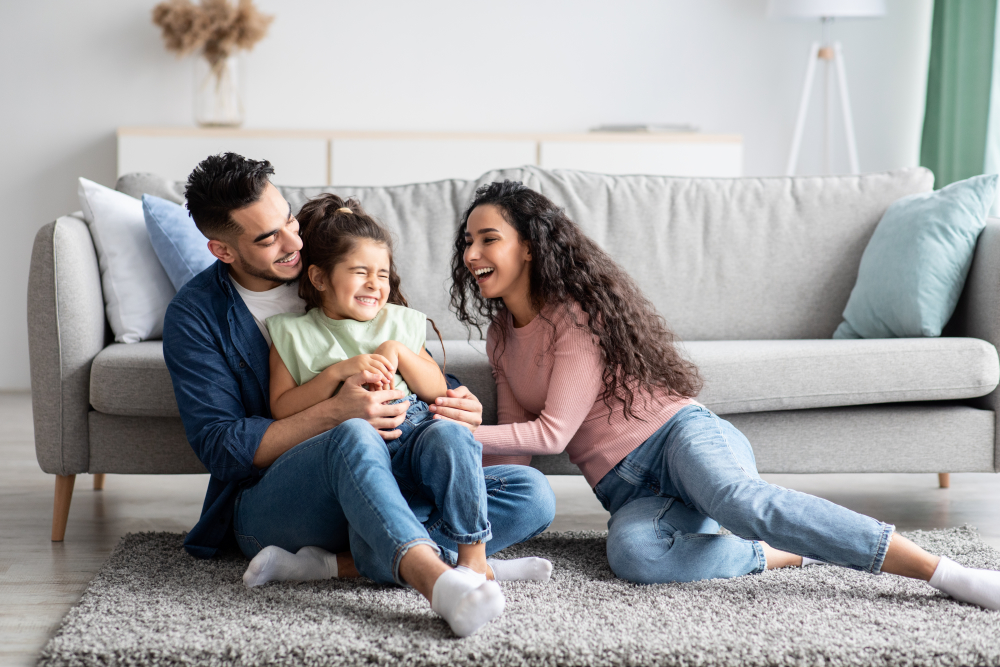 Happy family playing at home 