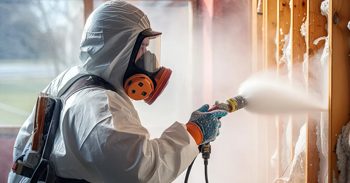 man spraying residential insulation