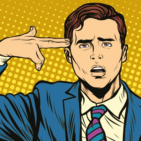 Illustration von Person die sich Fingerpistole an den Kopf hält