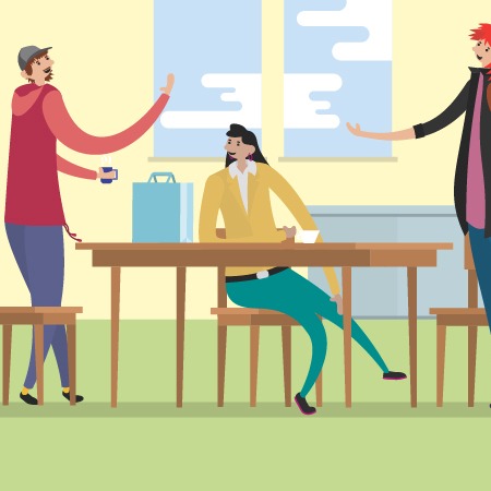 Illustration WG Mitbewohner*innen diskutieren in der Küche