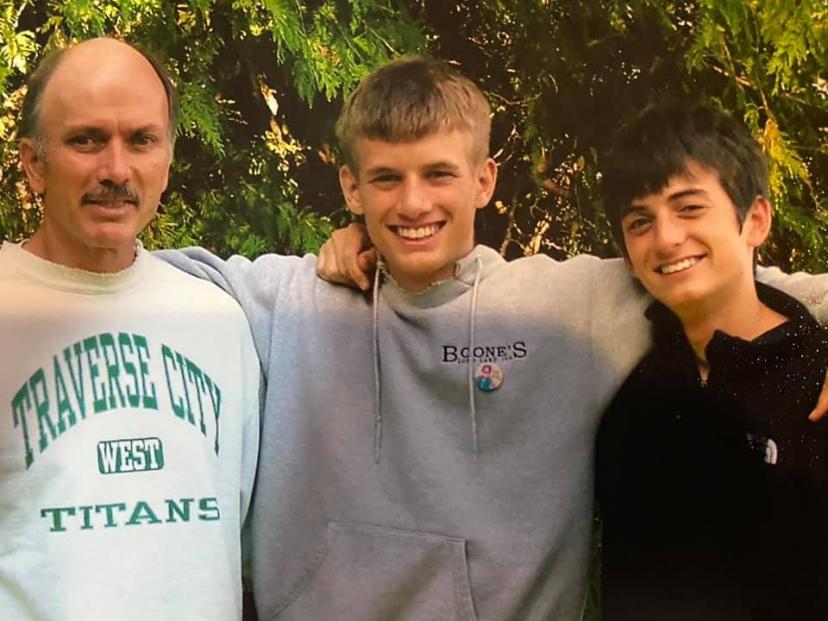 Leelanau County Commissioner candidate Scott Perry pictured with his dad, Tim, and brother, Evan