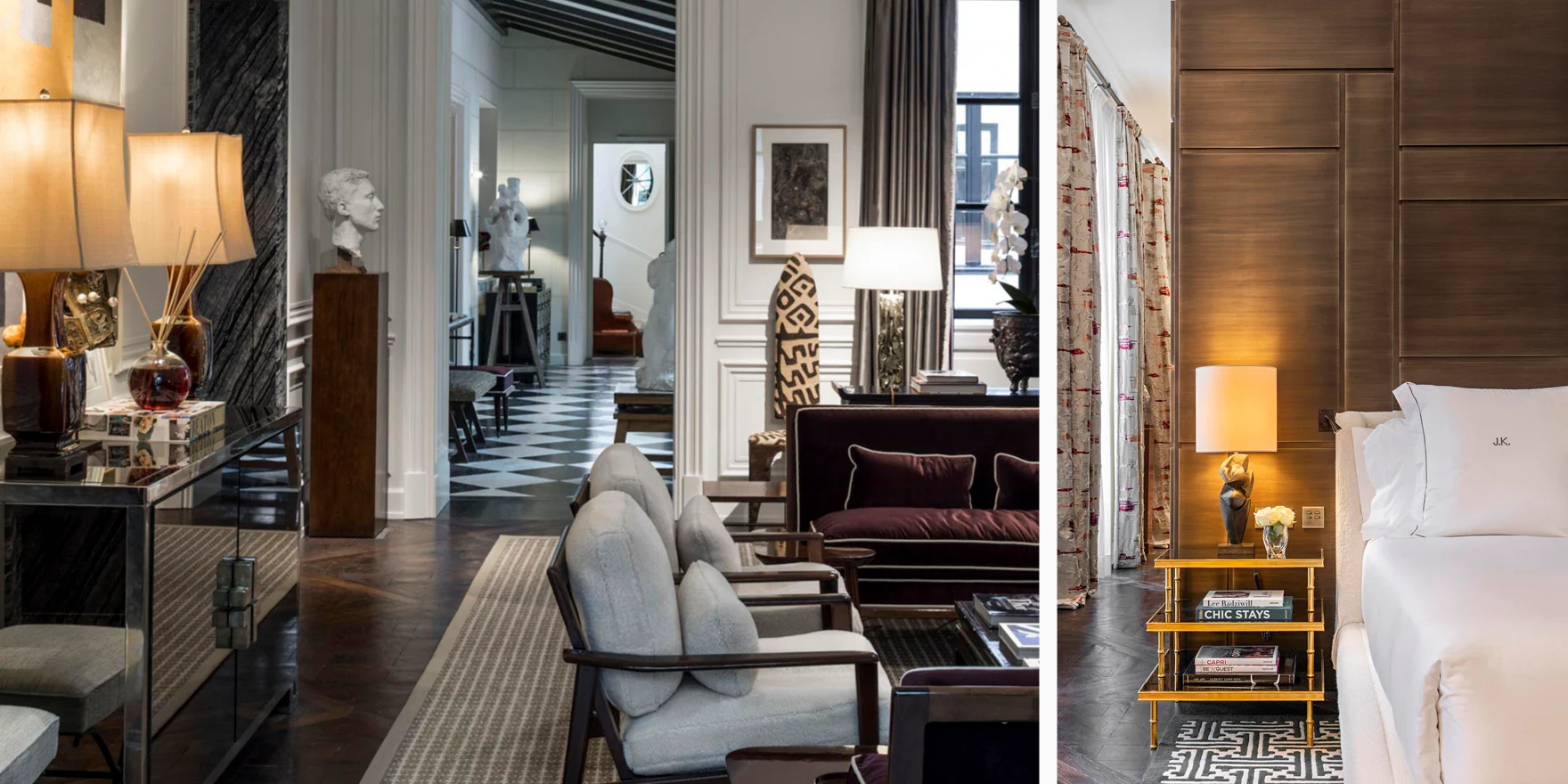 Lounge and room interior from the luxury hotel JK Place Rive Gauche in paris france