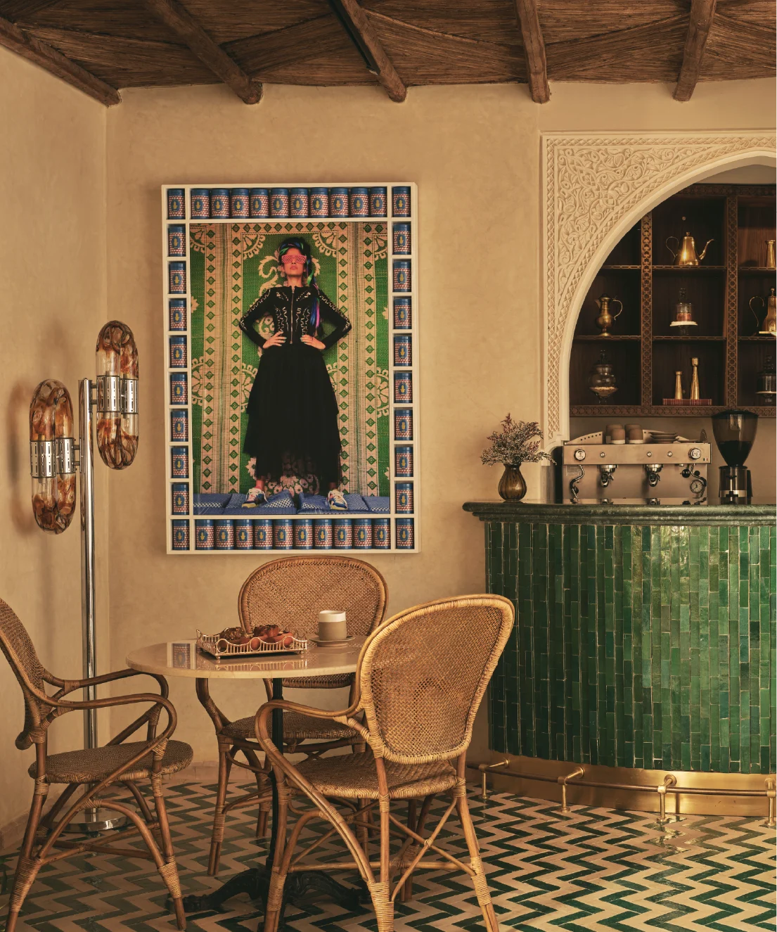 Warm architectural scene with golden-brown and clay-like tones. The image likely highlights materiality such as plaster, stone, or handcrafted finishes.