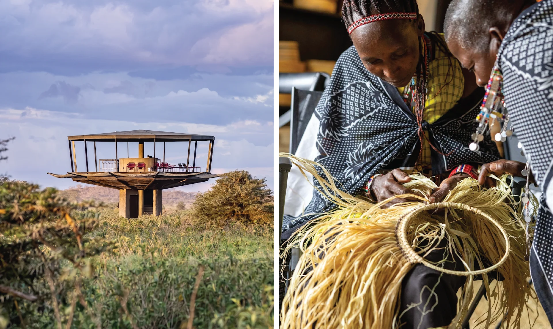 Bush and Beach, Better Together < Gallery 2 < Slide 1 < Image Courtesy Angama Mara — Maasai basket-weaving workshop at Angama Mara (courtesy Angama Mara)