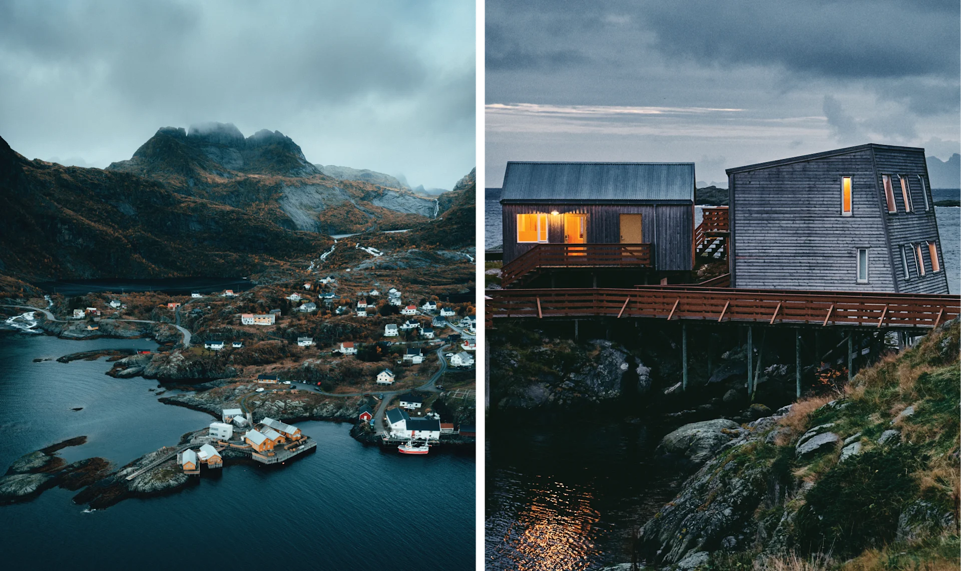 Holmen Lofoten hotel in Norway, with contemporary cabins facing the fjord and northern mountain ranges
