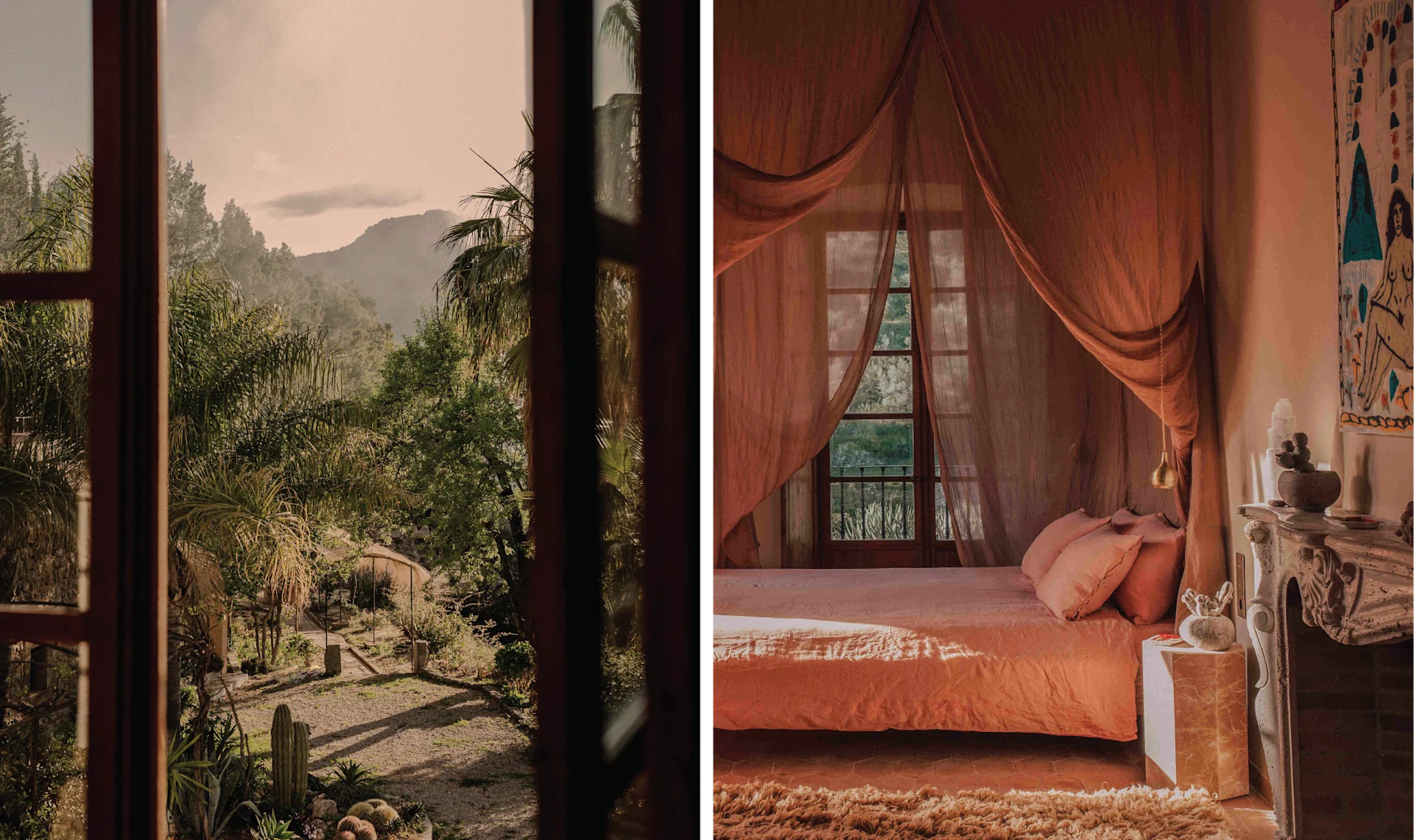 Hotel Corazón Mallorca captured by Anna Malmberg, featuring Mediterranean greenery and rustic interiors with vintage decor