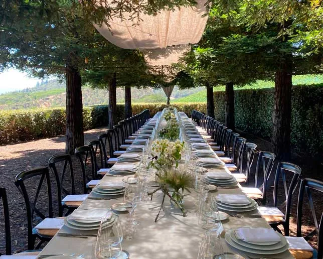 table with plates outdoors