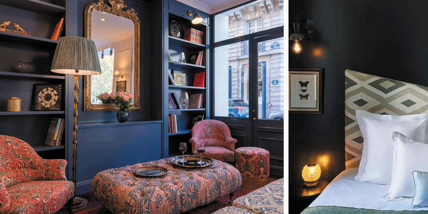 Common space and room interior courtesy of the affordable Parisian hotel Maison Malesherbes