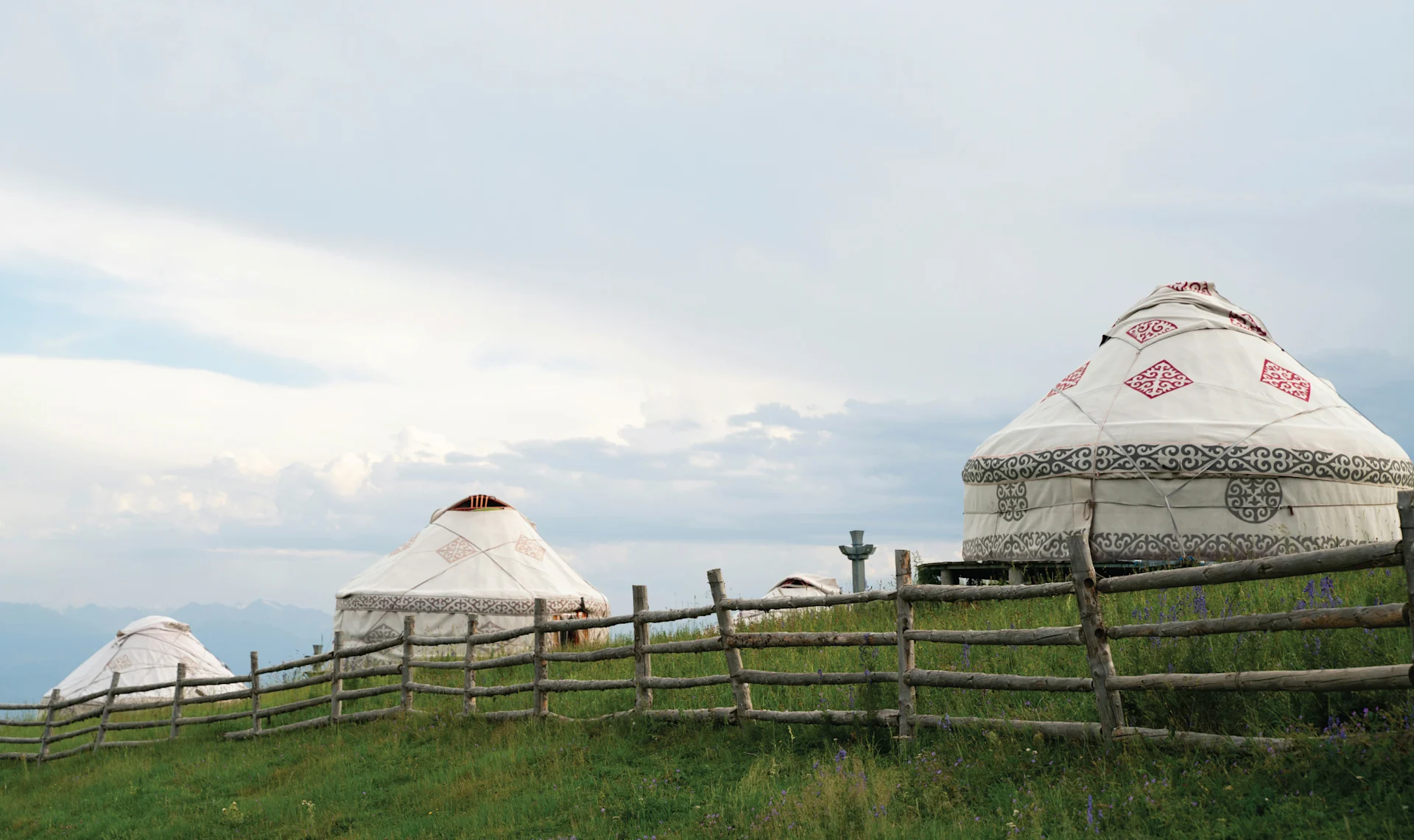 Traditional round felt ger on the steppe, designed for nomadic life in Mongolia