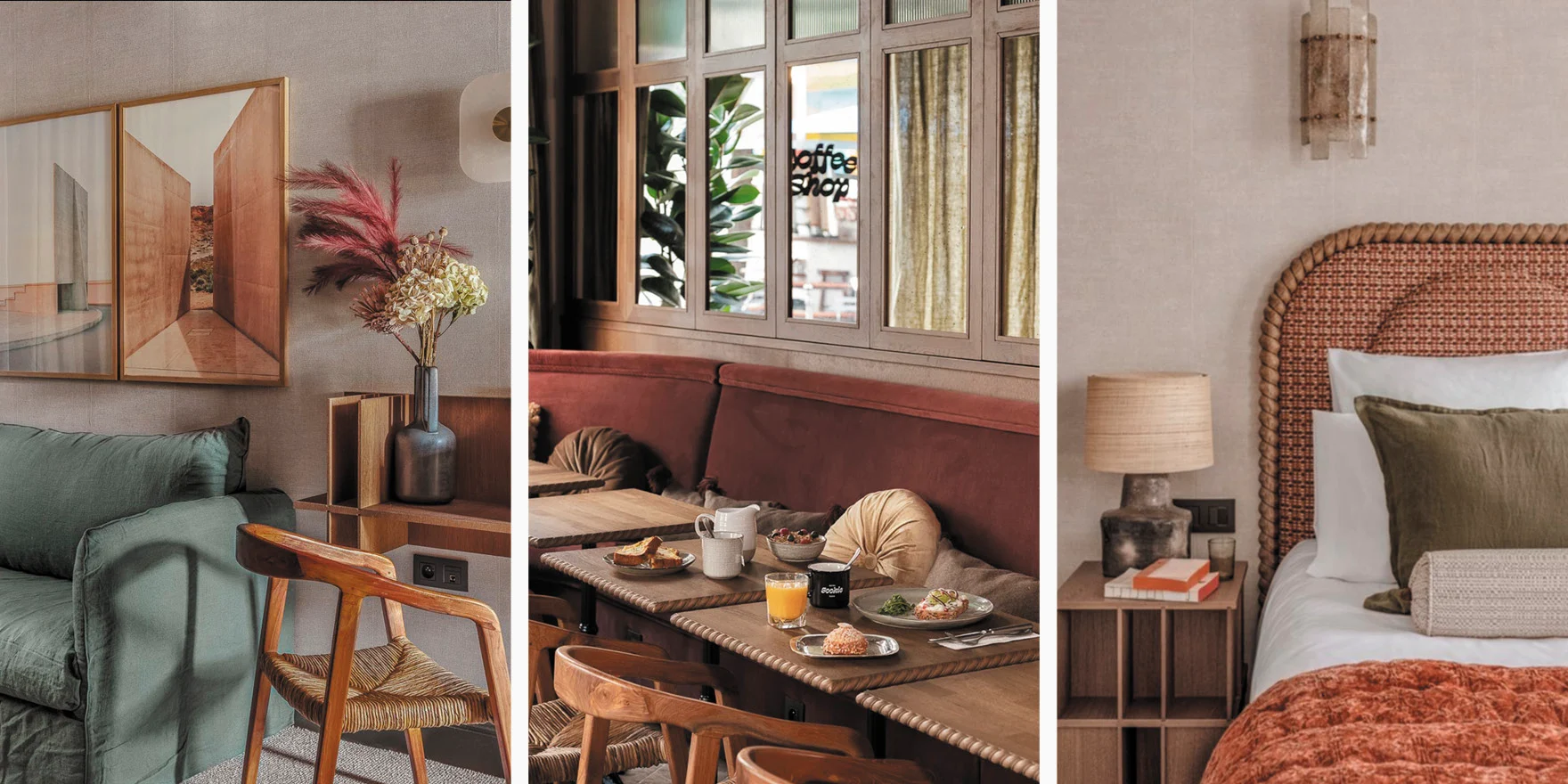 Room interiors and coffee shop courtesy of the affordable Parisian Hôtel Sookie