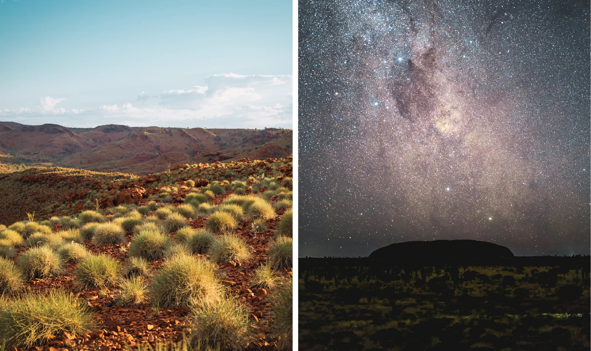 Spinifex scrubland in the shadow of Uluru — The Milky Way above Uluru