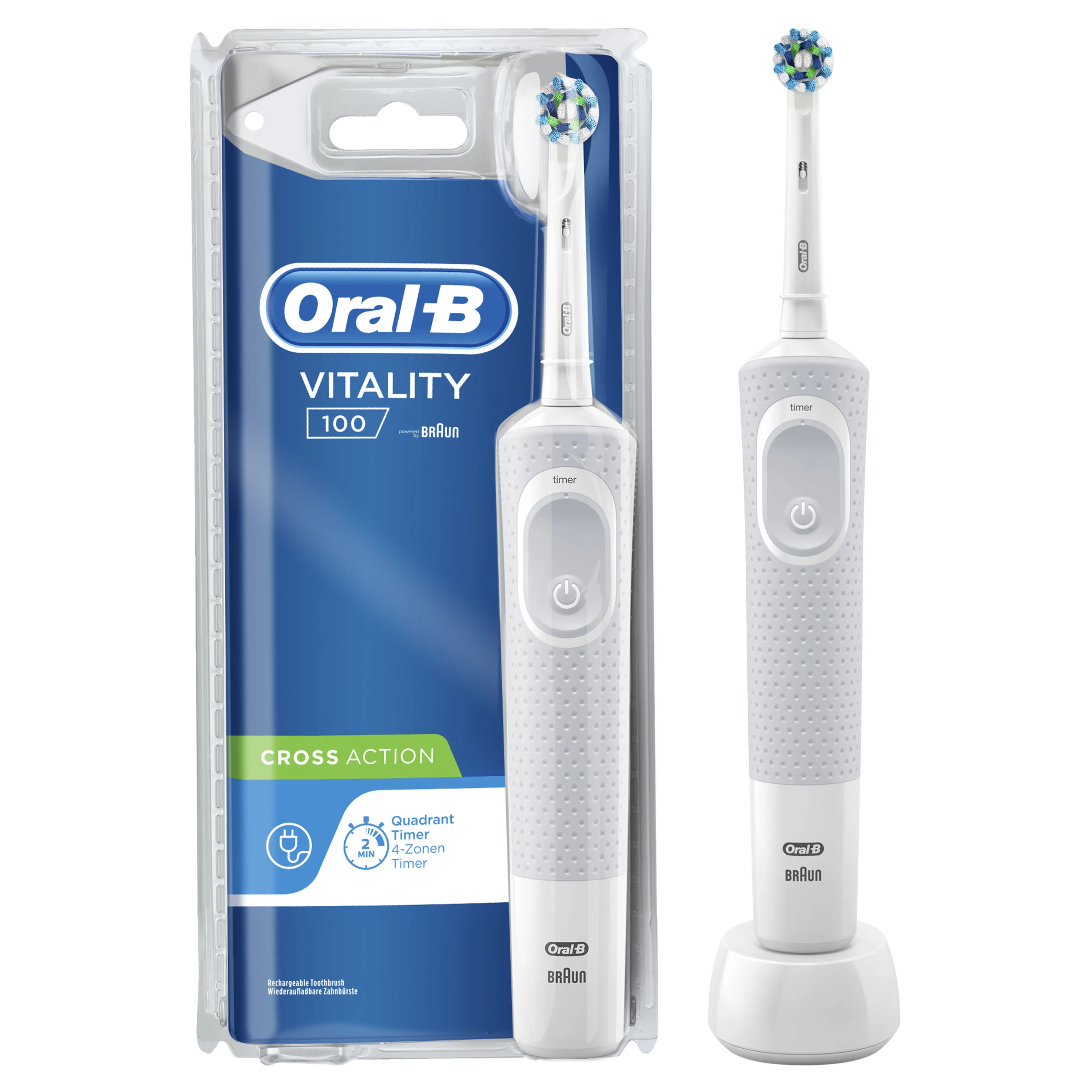 Oral-B Vitality 100 White Criss Cross Electric Rechargeable Toothbrush Powered By Braun 