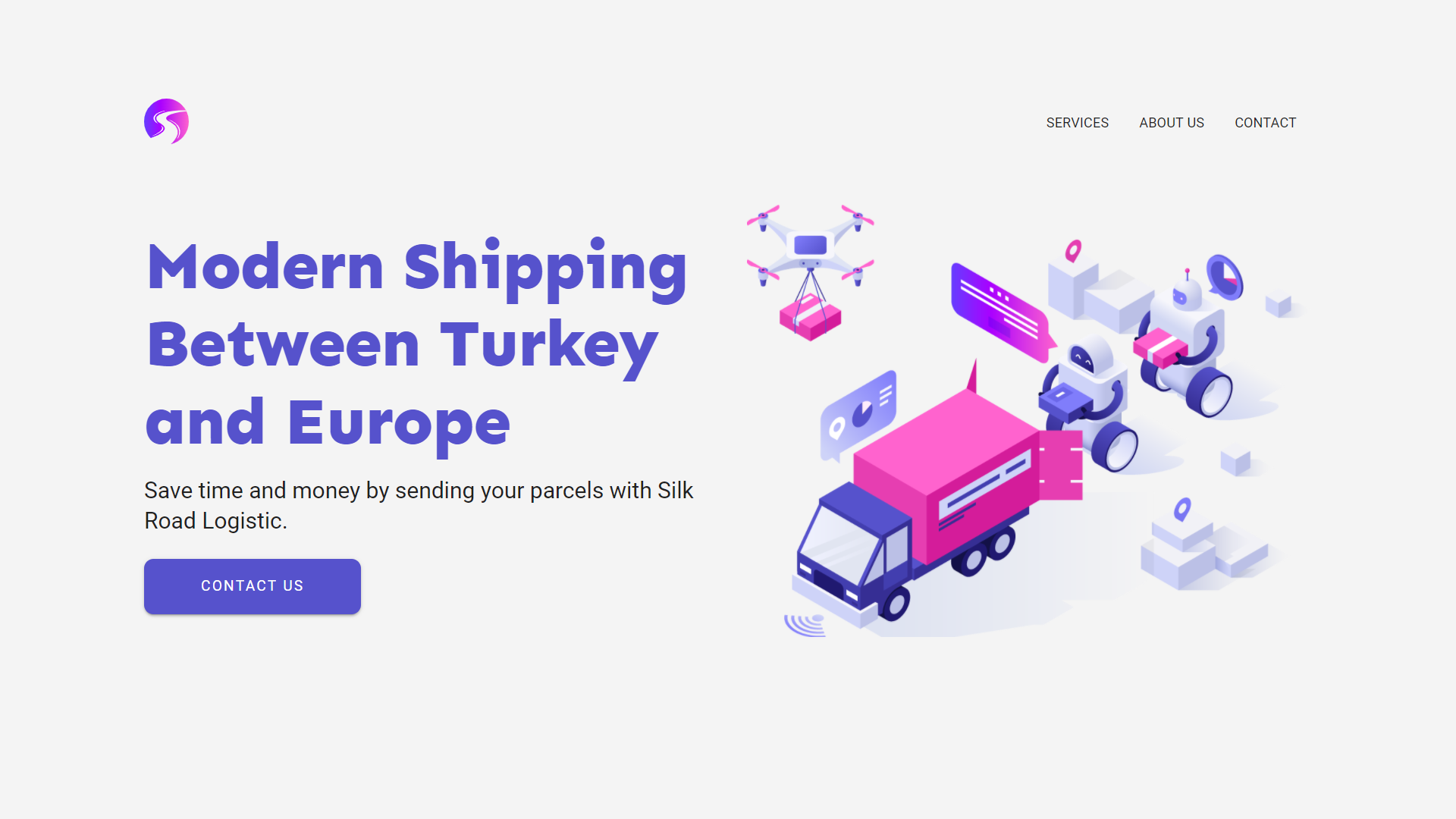 Image of the landing page of company website for Silk Road Logistic.