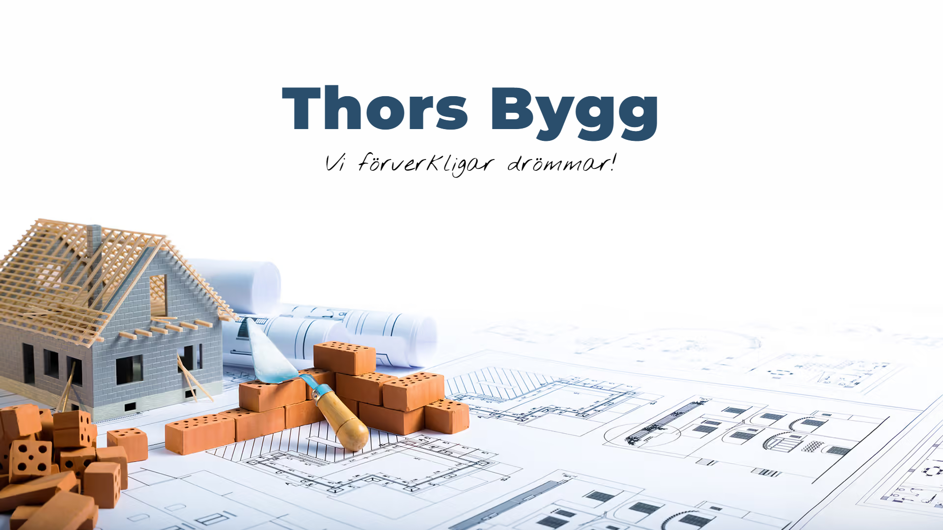 Screenshot of the landing page of company website for Thors Bygg.