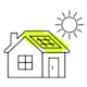 Icone de uma casa com um sistema fotovoltaico