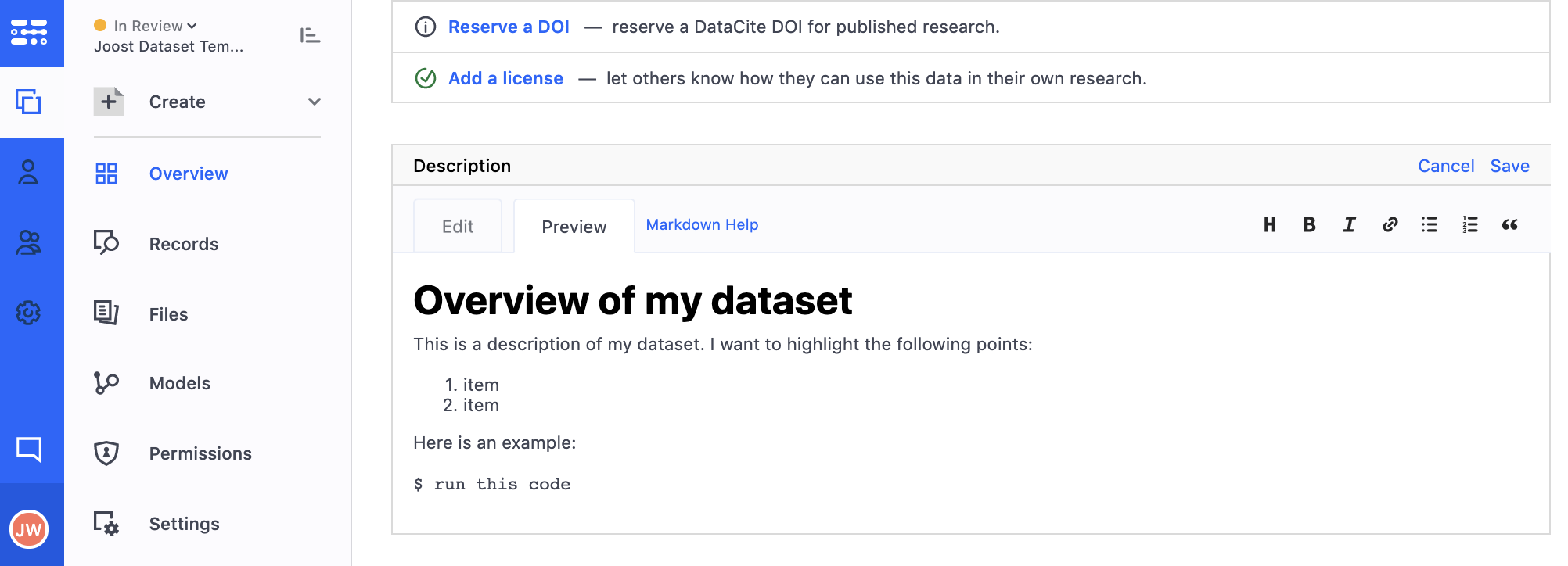 Description Dataset Datcore