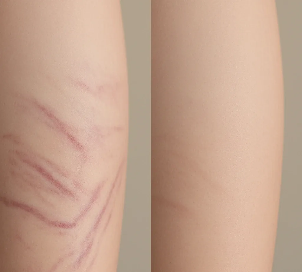 Before and after Morpheus8 for stretch marks treatment