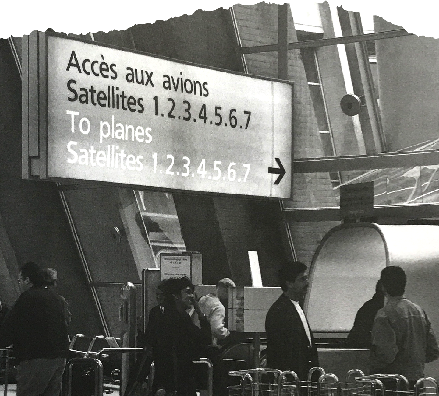 <b class="accent">FIG. 1 — </b> Adrian Frutiger’s typeface Roissy in-use at the French airport Roissy-Charles-de-Gaulle north of Paris. From Adrian Frutiger – Typefaces: The Complete Works by Heidrun Osterer and Philipp Stamm. Photo by Erich Alb.