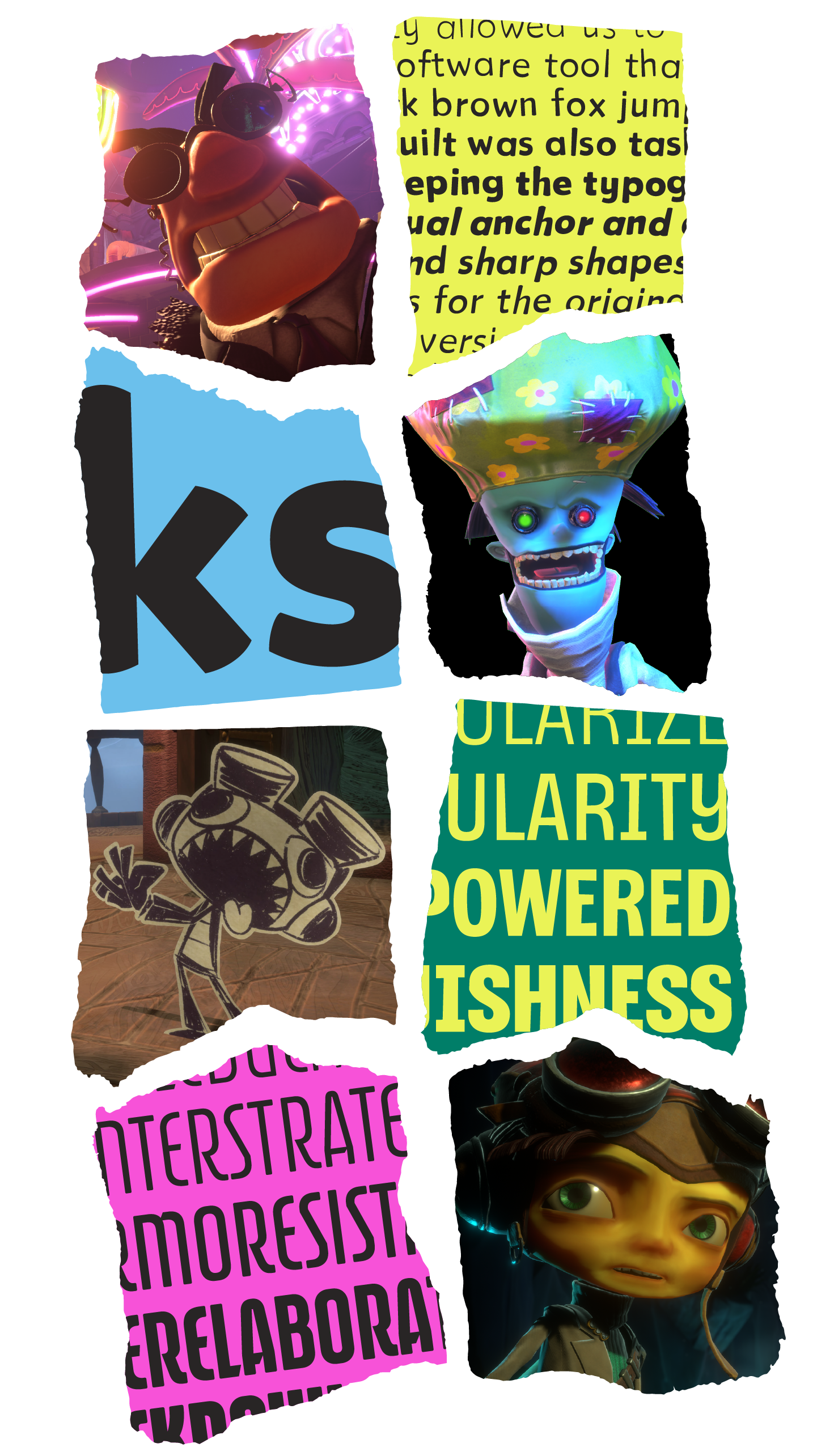 <b class="accent">FIG. 13 — </b> Final Psychonauts 2 art, with the final Psychonauts fonts:<br>Chia, Savannah, and Arundo!