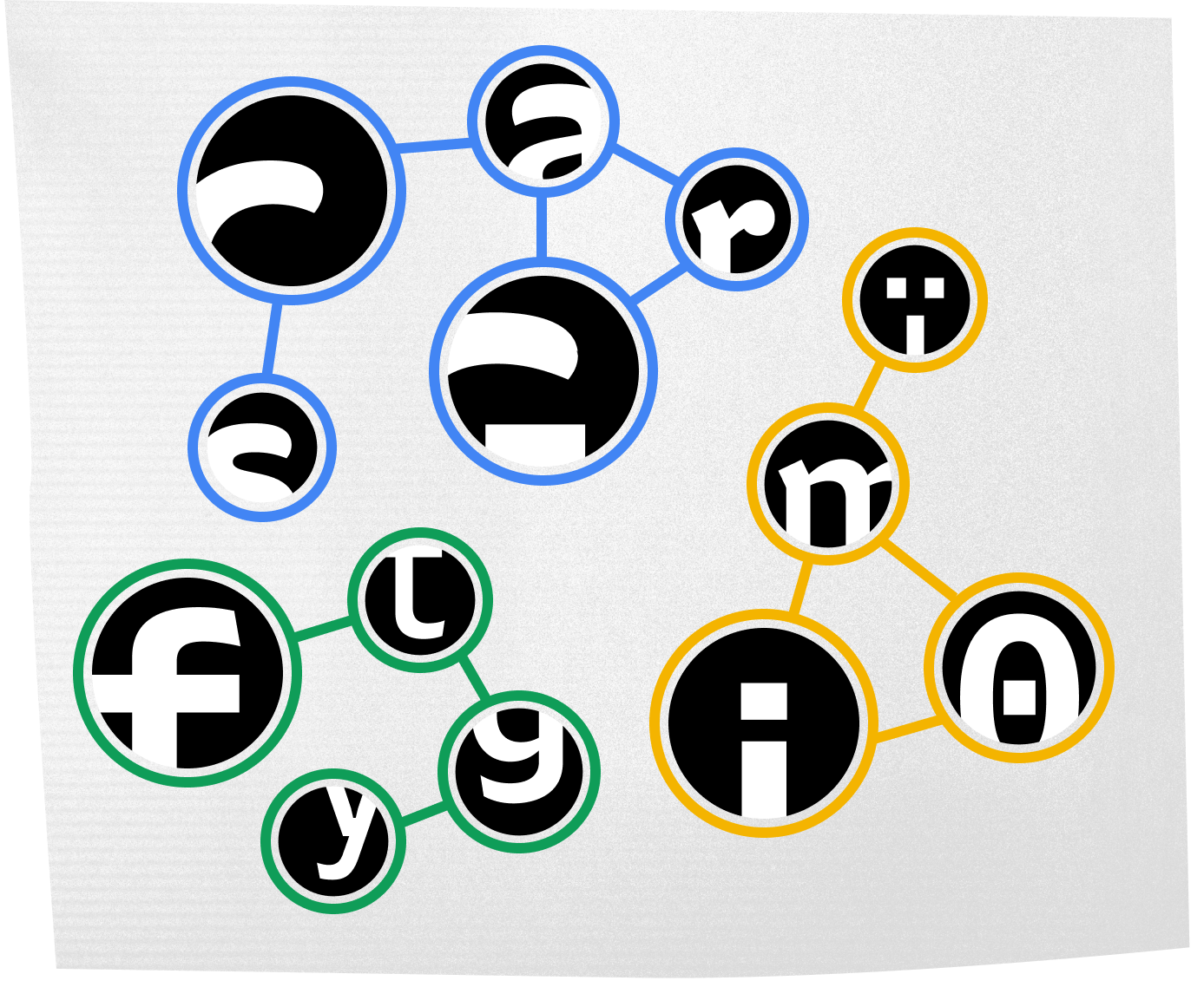 <b class="accent">FIG. 9 — </b> Portamento blends a constellation of shapes with rounded terminations (blue), rectangular features (yellow), and angular terminations (green).