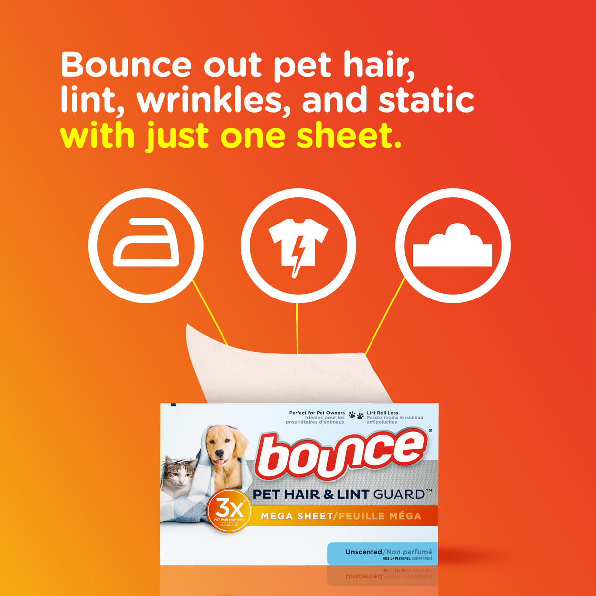 Pet Hair and Lint Guard Mega Dryer Sheets, Unscented | Bounce®