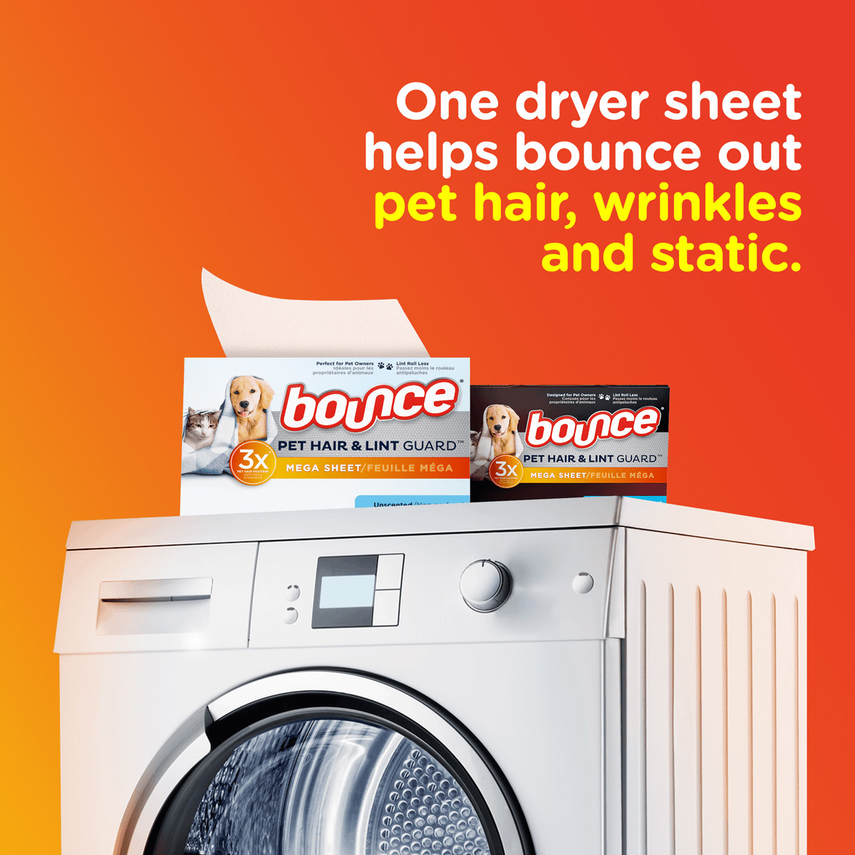Pet Hair and Lint Guard Mega Dryer Sheets, Unscented Bounce®