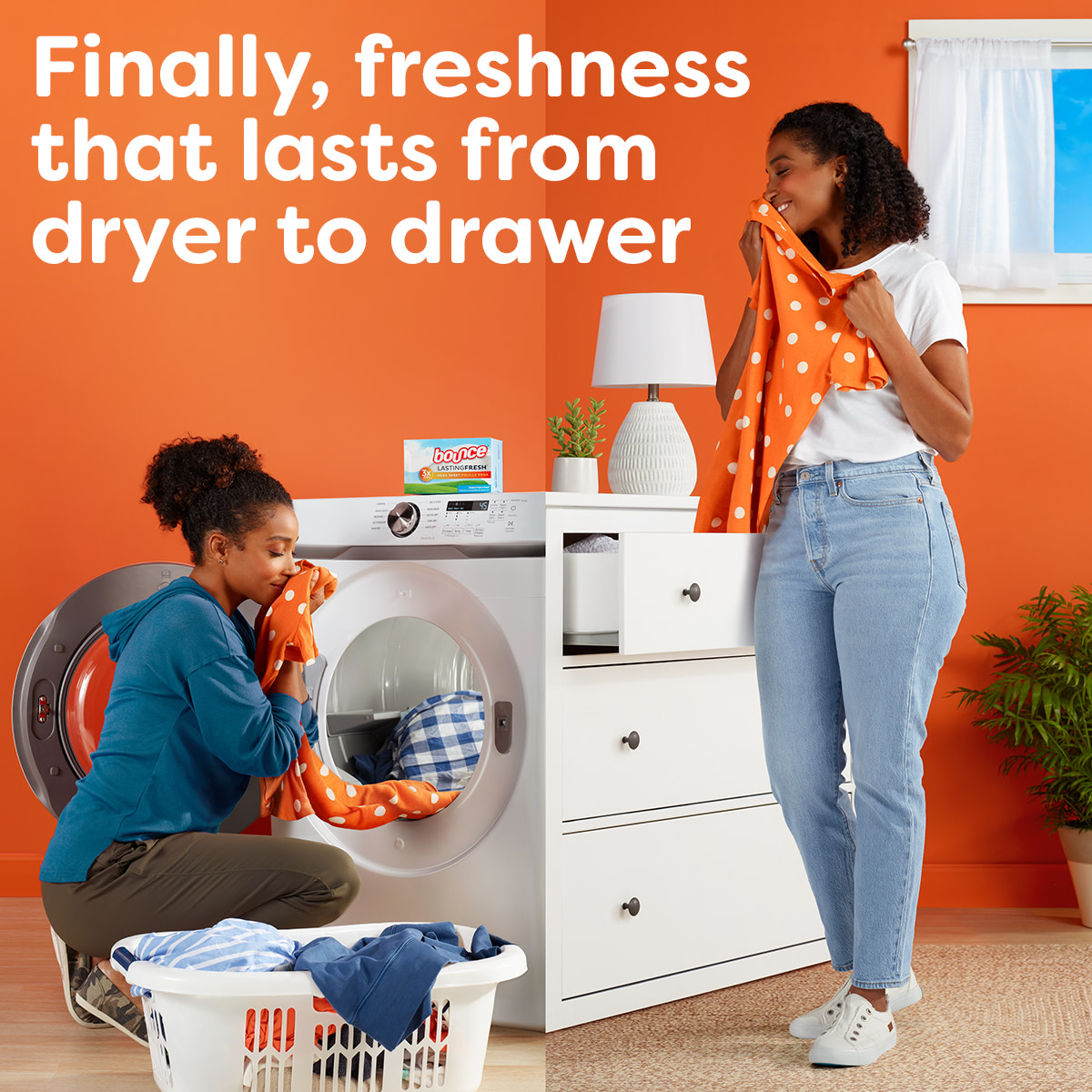 Bounce Lasting Fresh Dryer Sheets benefits: Freshness that lasts from dryer to drawer