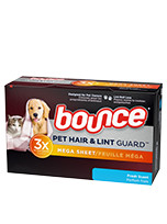 Bounce Pet Hair and Lint Guard Mega Dryer Sheets with 3X Pet Hair Fighters