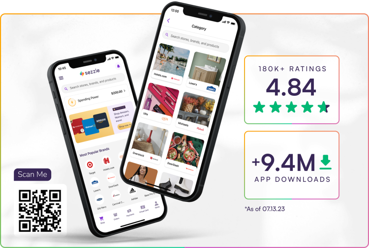 Experience More in The Sezzle App. Access to exclusive brands, credit building, tap-to-pay and more. Rated 4.84 out of 5 stars on 170K+ ratings with other 8.5M app downloads