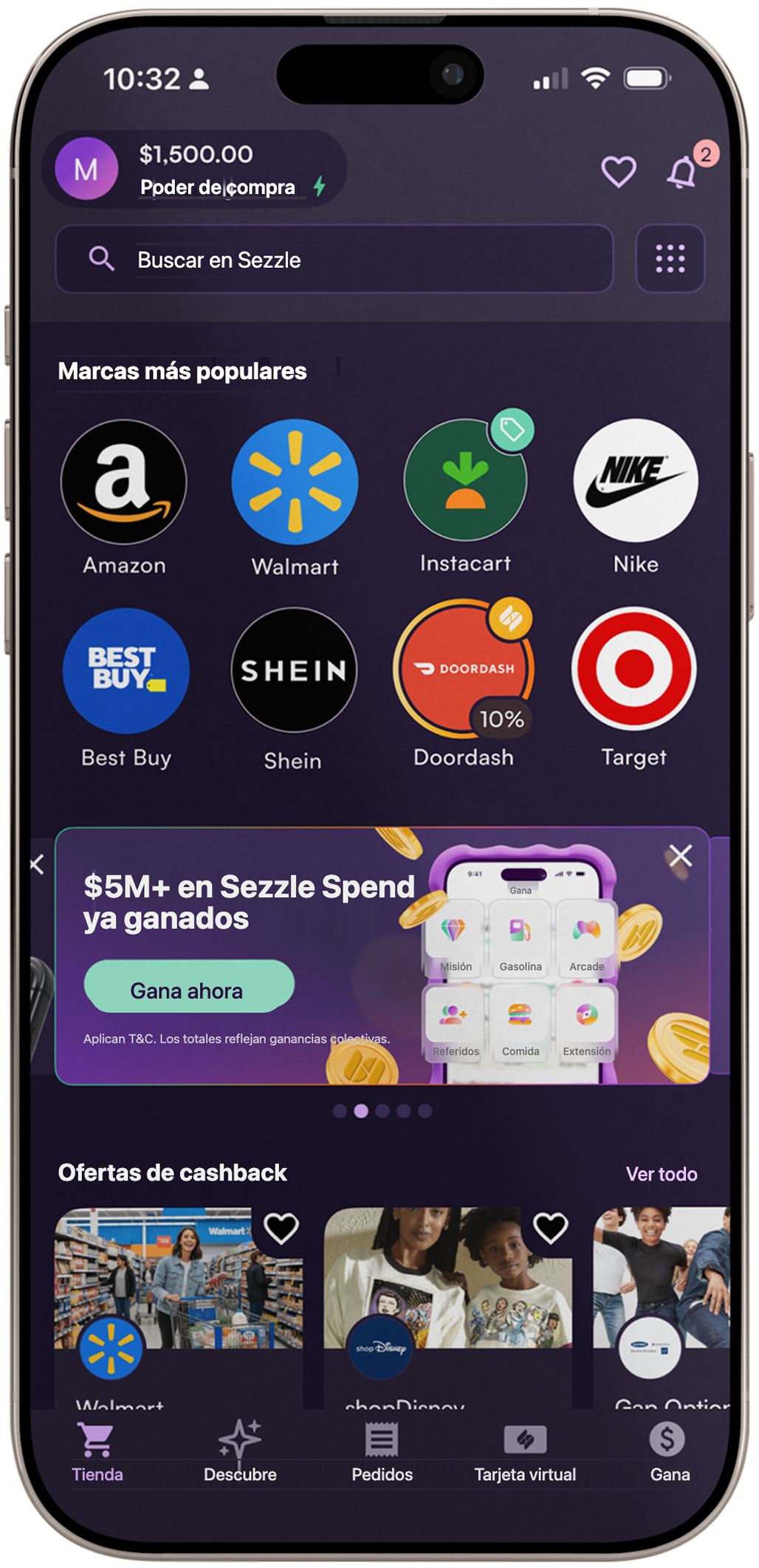Sezzle app showing shopping interface