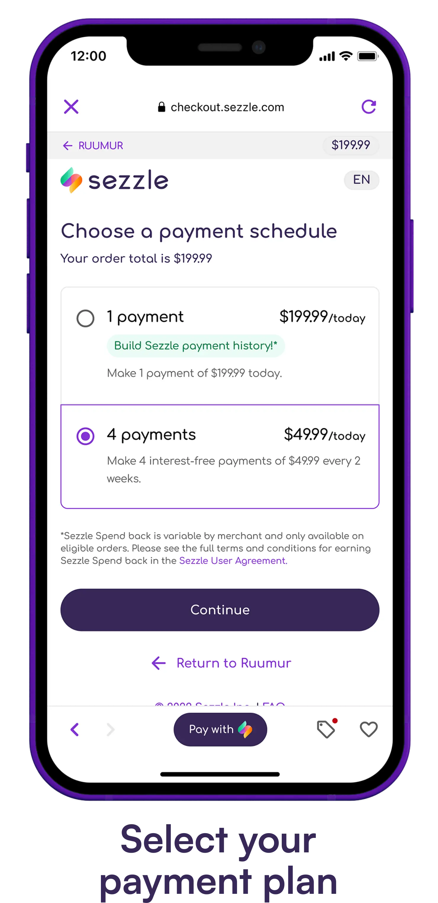 Payment schedule screenshot