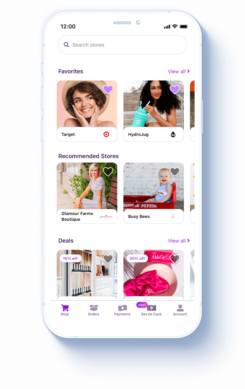 Image of phone screen displaying Favorites section in the Sezzle app