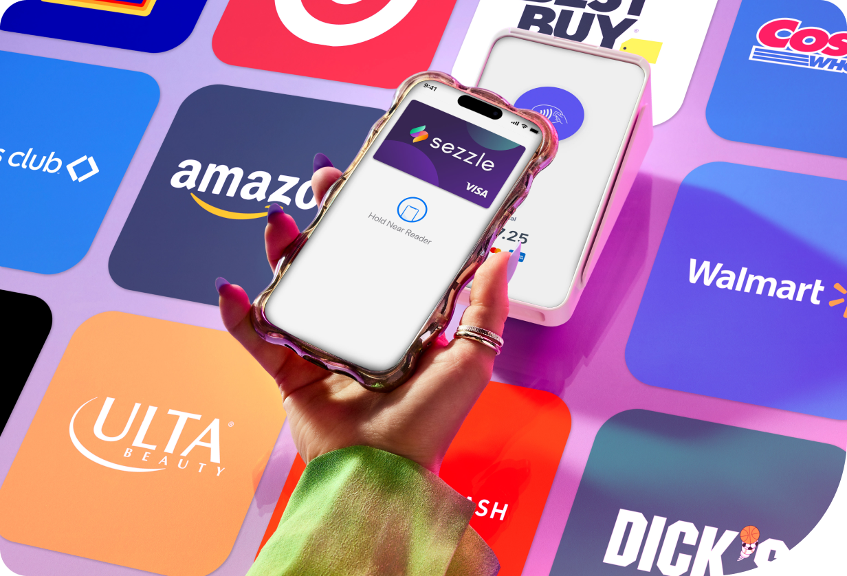 Phone displaying the Sezzle Virtual Card that is part of Sezzle Anywhere that Apple Pay or Google Pay are accepted.