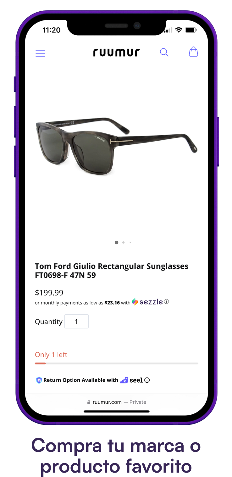 Phone screen showing a product with the Sezzle pay in 4 widget