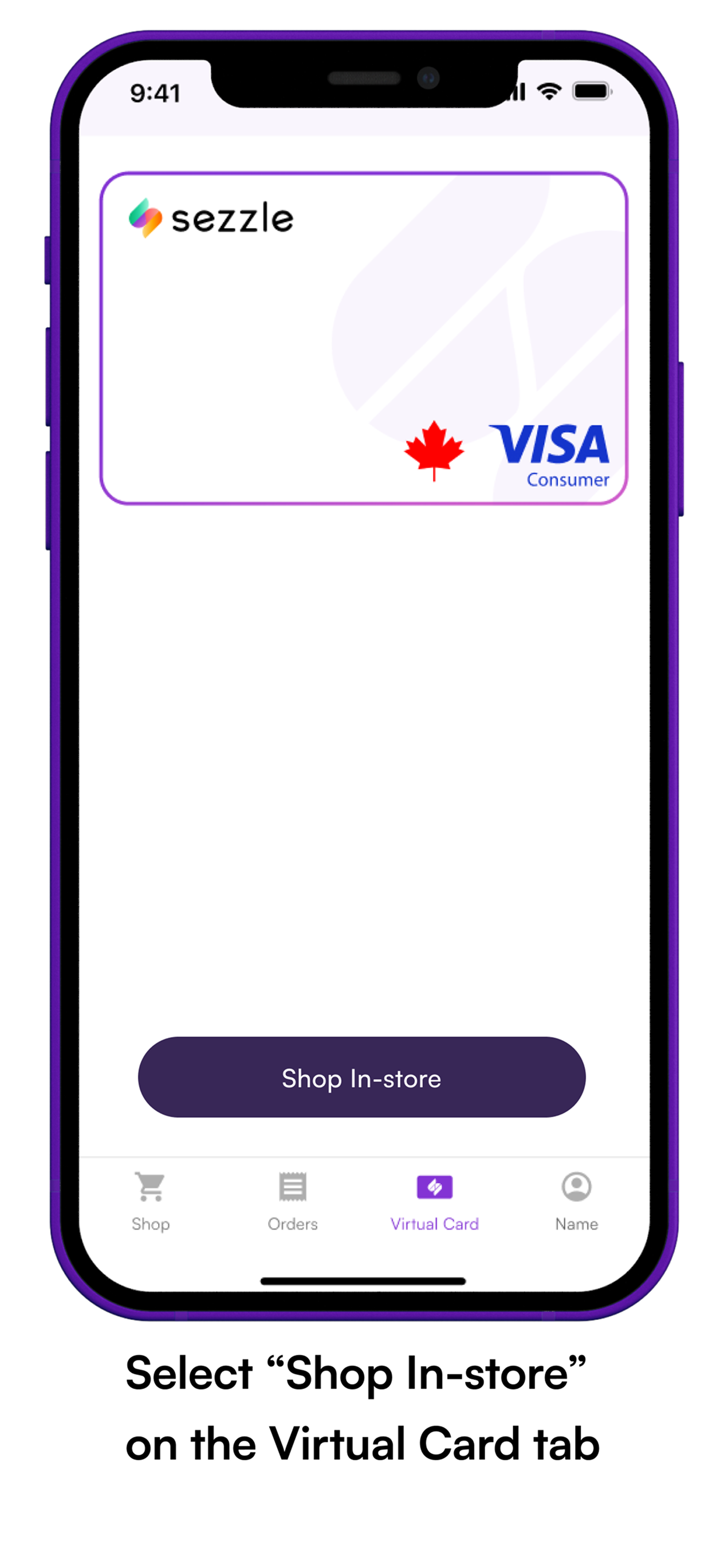 Phone screen showing how to join Sezzle Up "Click account and select Sezzle Up"