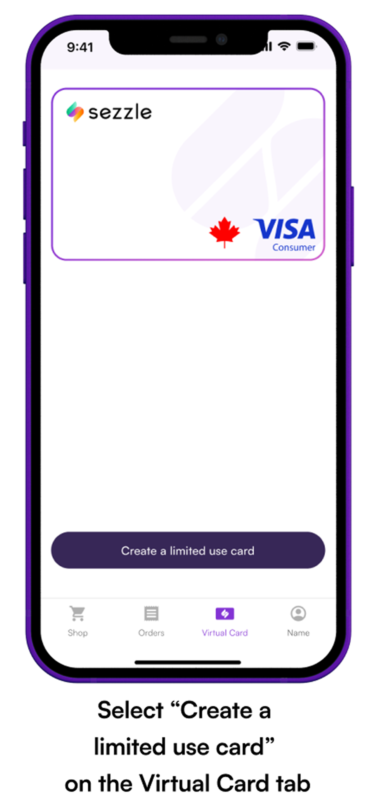 Phone screen showing how to join Sezzle Up "Click account and select Sezzle Up"