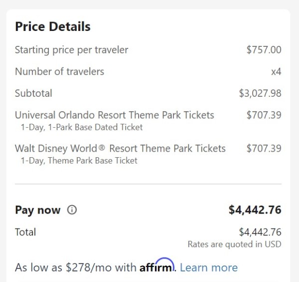 Trip Cost to Orlando