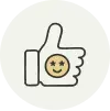 Thumbs-up icon representing approval, satisfaction, or quality assurance.